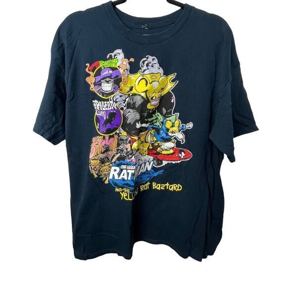 RARE VINTAGE Yellow Rat Bastard Solid Blue Graphic Short Sleeve Tee Shirt XL - Picture 8 of 8